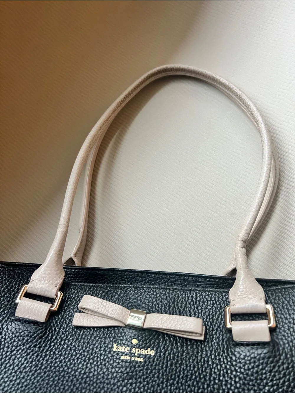 Kate Spade Maryanne Henderson Street Tote Black Leather Cream Bow Handles